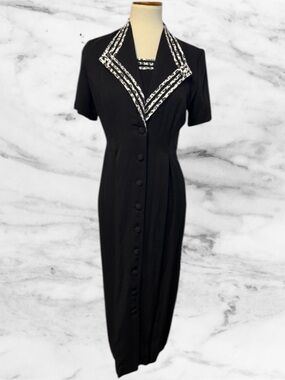 S.L. Fashion Petites Fran Fine Leopard Trim Dress Vintage
